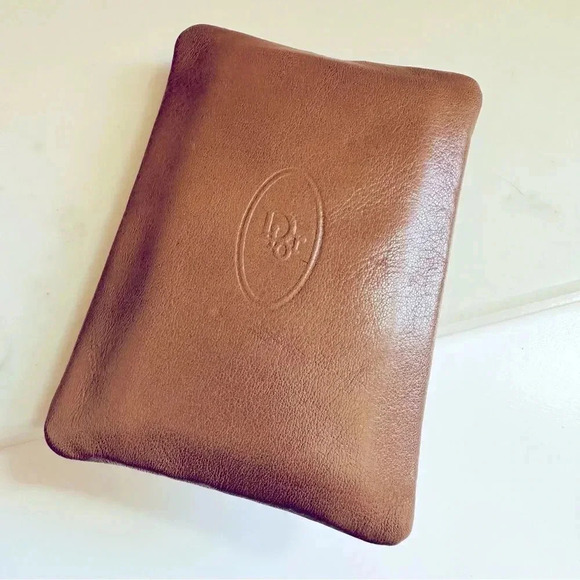 Vintage Unisex Christian Dior Embossed Logo Leather Tissue Holder For Purse - Picture 1 of 7